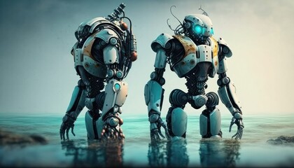 Wall Mural - Humanoid robots high tech robotics background concept generative ai