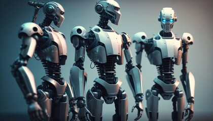 Wall Mural - Humanoid robots high tech robotics background concept generative ai