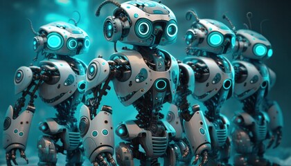 Wall Mural - Humanoid robots high tech robotics background concept generative ai