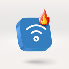 Aufkleber - Wireless connection icon with flame sign. 3d vector icon isolated on white background