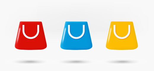 Poster - Different color shopping bag icons collection. 3d vector isolated on white background