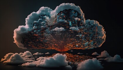 Wall Mural - Hybrid cloud computing serverless technology background generative ai