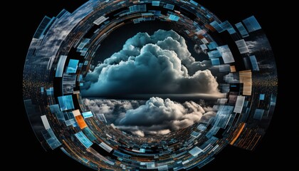 Wall Mural - Hybrid cloud computing serverless technology background generative ai