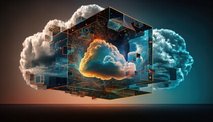 Wall Mural - Hybrid cloud computing serverless technology background generative ai