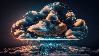Wall Mural - Hybrid cloud computing serverless technology background generative ai