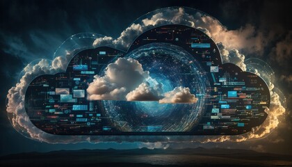 Wall Mural - Hybrid cloud computing serverless technology background generative ai