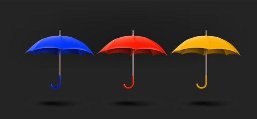 Aufkleber - Different umbrella icons collection. 3d vector isolated on black background