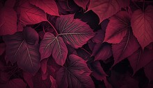 Wine Red Autumn Leaves Texture, Fall Nature Background, Generate Ai