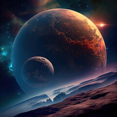 Wall Mural - a deserted abstract colorful alien landscape. alien planets during sunrise. generative ai art.