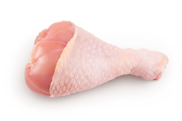 Wall Mural - Raw chicken leg or drumstick isolated on white background with full depth of field. Top view. Flat lay