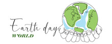 Banner For World Earth Day With Hands Holding Planet 
