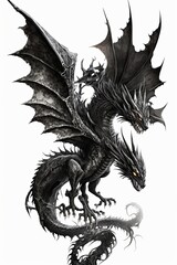 Wall Mural - Black two-headed dragon isolated on white background. Portrait orientation. 