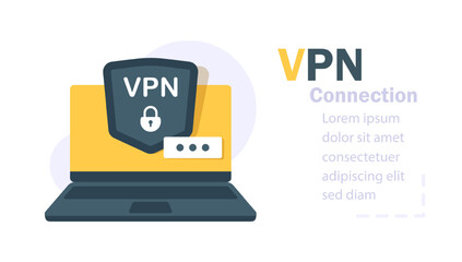 Wall Mural - laptop monitor shows vpn connection. virtual private network. security software for computers. moder