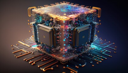 Wall Mural - Quantum computing algorithms cryptography high tech background concept generative ai