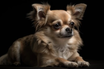 Sticker - a Chihuahua dog is seated against a dark background. Generative AI