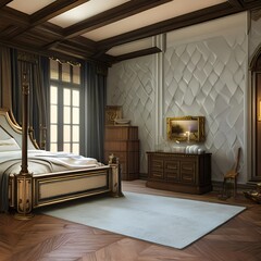 Wall Mural - A room with a bed and a dresser2, Generative AI