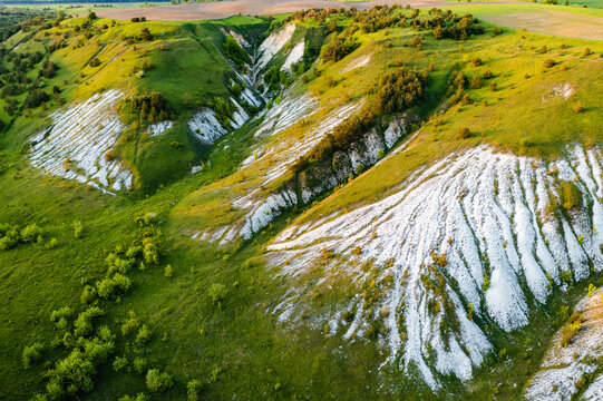 Wall Mural - Green hills and a landslide with chalk deposits. Location place Ukraine, Europe.