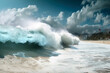 Tsunami, Flutwelle rast auf einen Strand zu - Generative AI