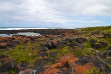 Rugged Wild Coastline With Rocks, Lichen On Victorian Coastline In Australia