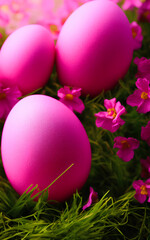  Easter pink chicken eggs with spring flowers
