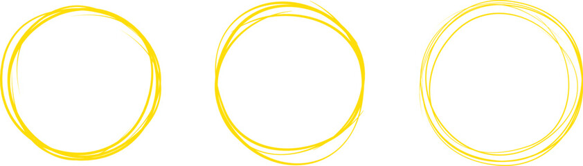 yellow circle line hand drawn set. highlight hand drawing circle isolated on background. round handw