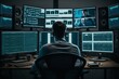 the person watching the cryptocurrency trading  editor multi-monitor computer setup Generative AI