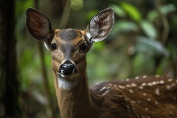 Wall Mural - An endangered species of deer native to Southeast Asia is the juvenile Eld's deer (Panolia eldii), also referred to as the brow antlered deer. Sanctuary for Animals in Huai Kha Khaeng. world renowned