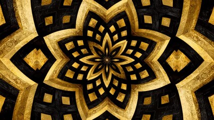 Sticker - Vintage style Elegant Gold and Black Color Geometric Floral Symbol Background Seamless Loop