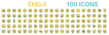 Colorful Set Of Emoji Line Icons. Colored Glyph Vector Icons Such As Stress Emoji,sleeping Emoji,imagine Emoji,scared Emoji,bored Emoji,quiet Emoji,happy Emoji,muted Emoji. Vector Illustration