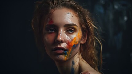 Young and sexy woman covered wiith paint