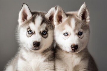 Sticker - Two puppies of Siberian huskies. Generative AI