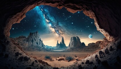 Wall Mural - Alien Planet with Intricate Caves and Mysterious Entrances (Generative AI)