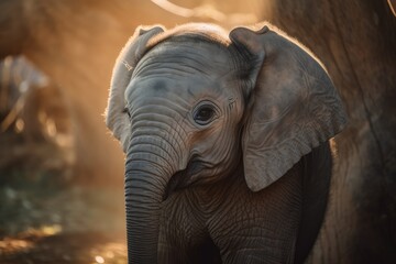 Poster - infant elephant in the sunlight. Generative AI