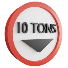 3D Render Weight Limit 10 Tons Sign Icon Isolated On Transparent Background, Red Mandatory Sign