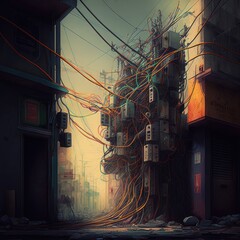 Canvas Print - Messy wires in the city