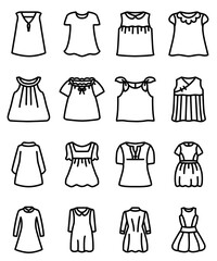 Wall Mural - Dress icon set including kids' clothing.