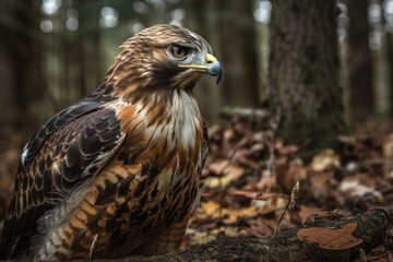 Wall Mural - In the woods, a hawk. Generative AI