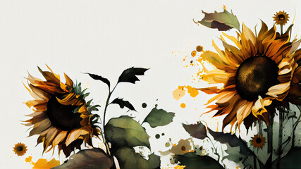 Wall Mural - Sunflower for paint style on white background. generative Ai