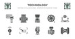 © Abstract - set of technology filled icons. technology glyph icons such as dialysis, scanner with cover, camera shutter, services, wireless lighting, wireless lighting, recording, robotic hand, vintage digital