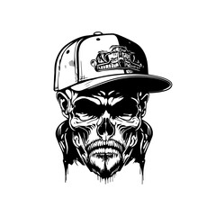 Wall Mural - skull gangster wearing casual hat hand drawn illustration