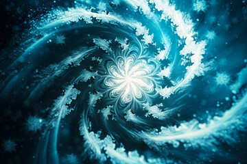 Sticker - Computer generated image of blue and white swirl with snow flakes on it. Generative AI.