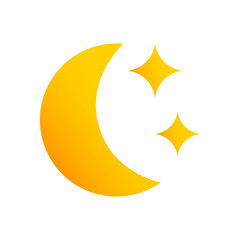 Wall Mural - Moon and stars icon on light background. Night symbol. Dream, nature, crescent. Outline, flat and colored style. Flat design. Vector illustration.