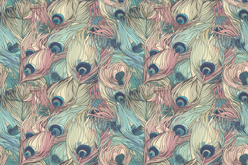 Wall Mural - seamless background with peacock feathers pattern. generative ai illustration