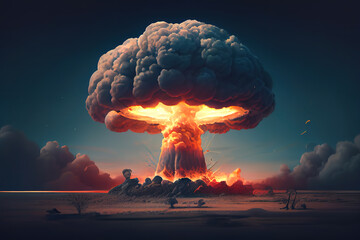 Nuclear explosion of an atom bomb with a mushroom. Generative Ai