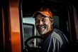 © MiguelAngel - Portrait, adult man driving a truck, smiling looking at camera, Ai Generative.