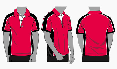 Blank collared shirt mockup, front, and back views, plain t-shirt mockup, black red short sleeve polo shirt design
