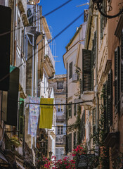 Sticker - Narrow alley in historic part of Corfu city, Greece