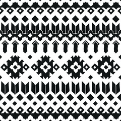 Wall Mural - hand drawn seamless pattern ethnic style, black and white traditional ornament, vector illustration