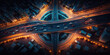 Expressway top view, Road traffic an important infrastructure,car traffic transportation above intersection road in city night. Generative AI