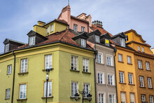 Townhouses On Castle Square In Area Of Old Town Of Warsaw City, Poland